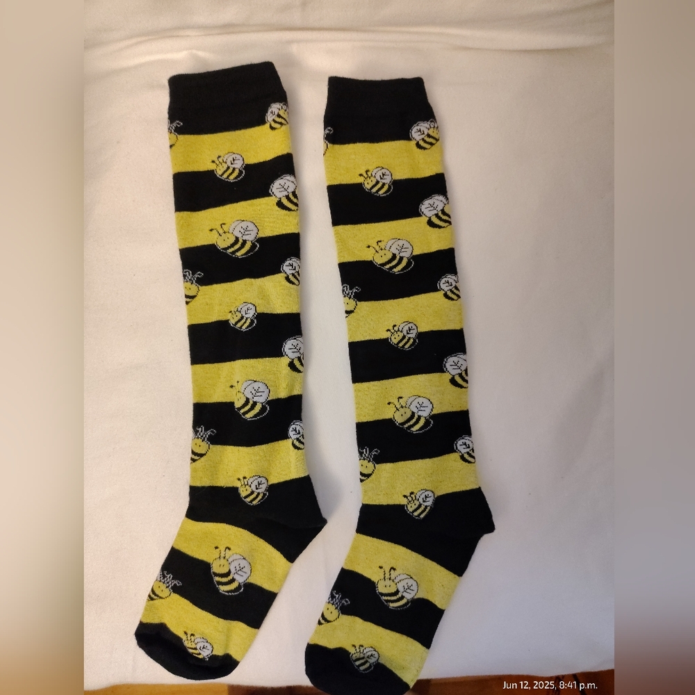 Bee Patterned Black and Yellow Socks